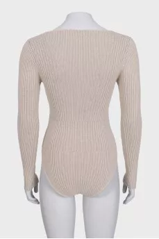 Beige bodysuit with a square neckline