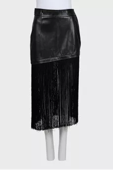 Leather skirt with long fringe