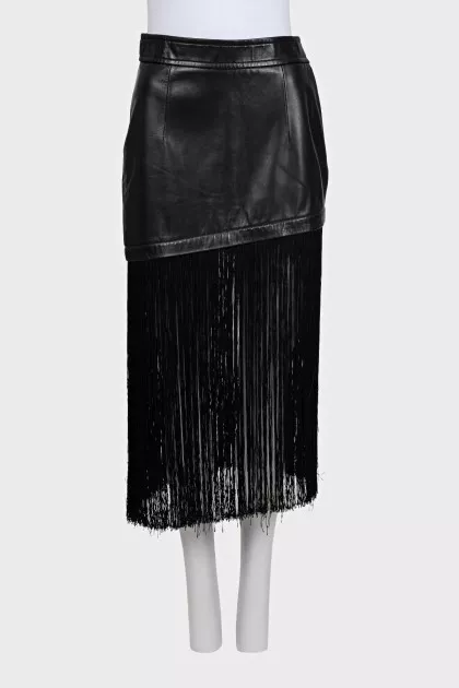 Leather skirt with long fringe