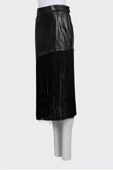 Leather skirt with long fringe