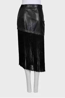 Leather skirt with long fringe