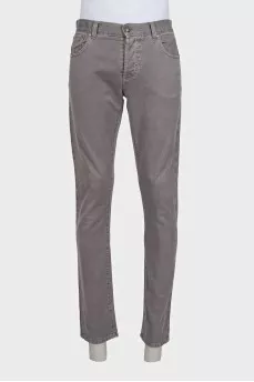 Men's gray straight-leg jeans with buttons