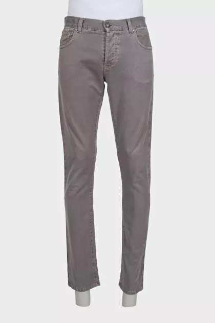 Men's gray straight-leg jeans with buttons