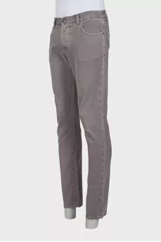 Men's gray straight-leg jeans with buttons