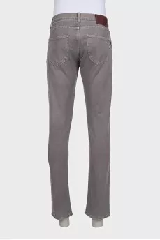 Men's gray straight-leg jeans with buttons