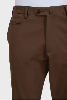 Men's brown straight-leg trousers with a zipper and buttons