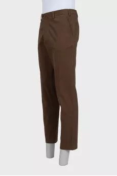 Men's brown straight-leg trousers with a zipper and buttons