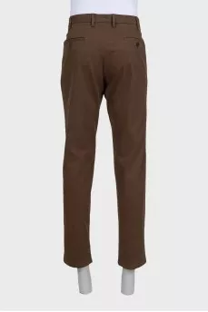 Men's brown straight-leg trousers with a zipper and buttons