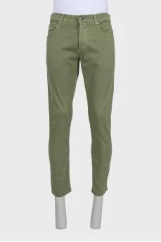 Men's green button-down jeans