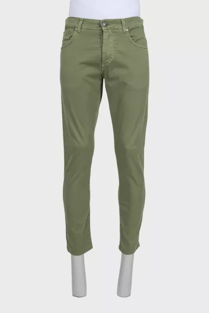 Men's green button-down jeans