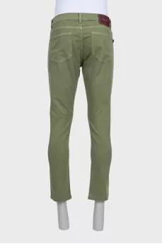 Men's green button-down jeans