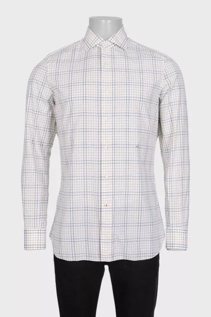 Men's straight shirt in a colorful check pattern