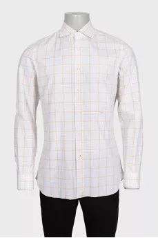 Men's white shirt with orange check pattern