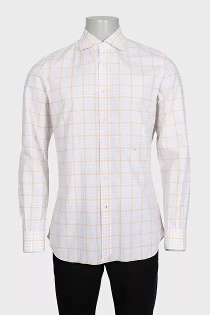 Men's white shirt with orange check pattern