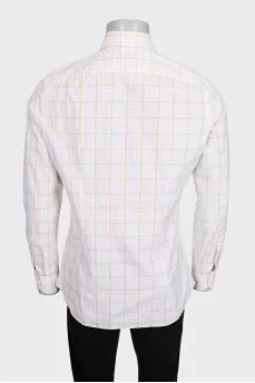 Men's white shirt with orange check pattern