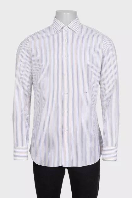 Men's straight white shirt with two-tone stripes