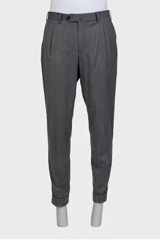 Men's gray wool trousers with cuffs