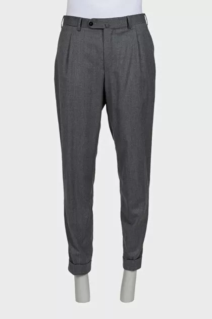 Men's gray wool trousers with cuffs