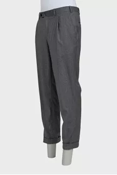 Men's gray wool trousers with cuffs