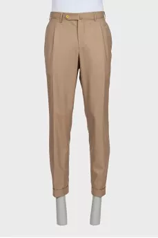 Men's classic beige wool trousers