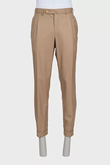 Men's classic beige wool trousers