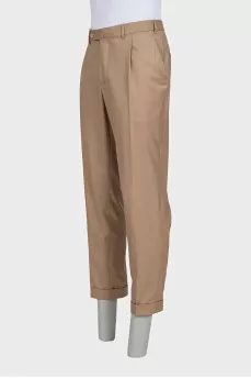 Men's classic beige wool trousers