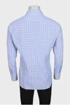Men's blue and navy checkered long sleeve shirt