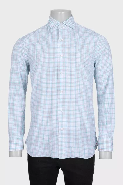 Men's shirt with a gray and blue print