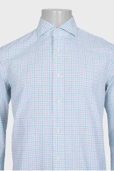 Men's shirt with a gray and blue print