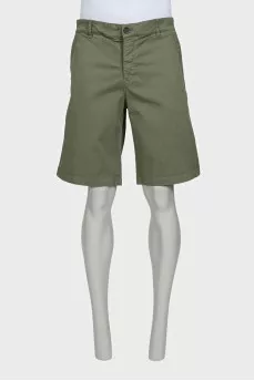 Men's green straight denim shorts