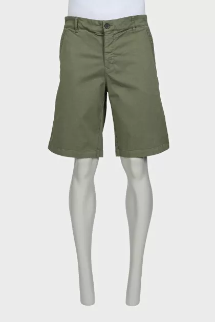 Men's green straight denim shorts