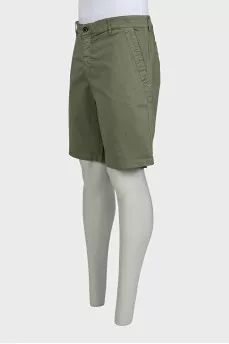 Men's green straight denim shorts