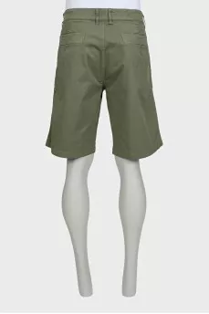 Men's green straight denim shorts