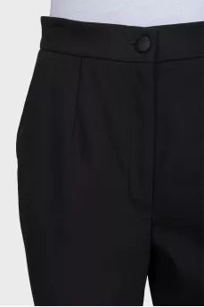 Black straight-leg wool trousers with tag