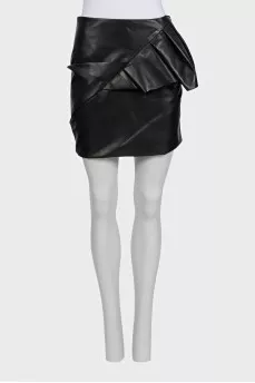 Black leather ruffle skirt with tag