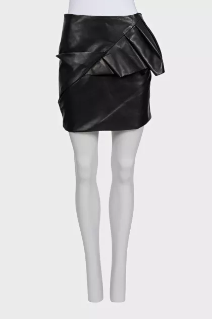 Black leather ruffle skirt with tag