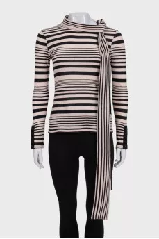 Striped jumper with ties at the neck