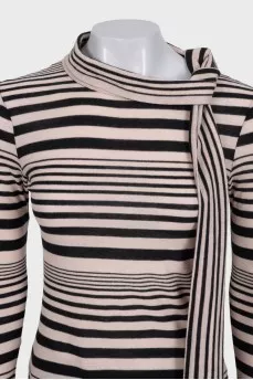 Striped jumper with ties at the neck