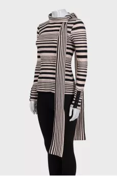 Striped jumper with ties at the neck