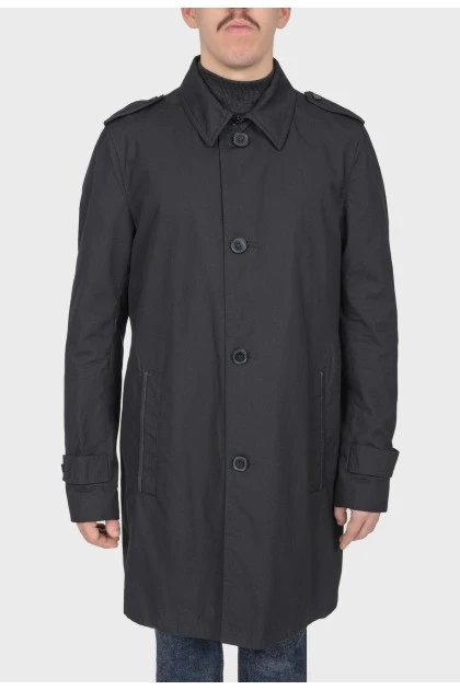 Black men's buttons raincoat with tag