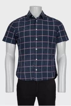 Men's blue sleeveless checkered shirt