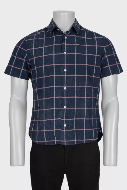 Men's blue sleeveless checkered shirt