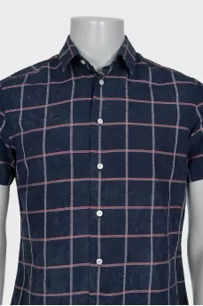 Men's blue sleeveless checkered shirt