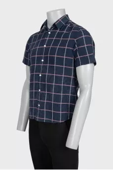 Men's blue sleeveless checkered shirt
