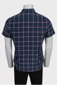 Men's blue sleeveless checkered shirt
