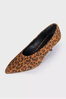 Замшеві туфлі на kitten heel в принт