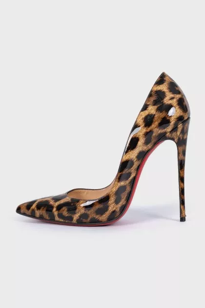 Patent leather animal print pumps