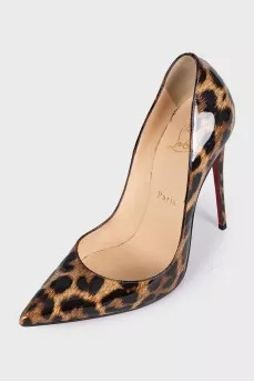 Patent leather animal print pumps