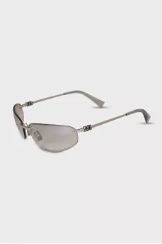 Silver oval glasses with logo on the temples