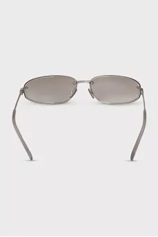 Silver oval glasses with logo on the temples